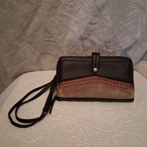 The Sak Black and Tan Wallet Crossbody with Brown Suede Accent